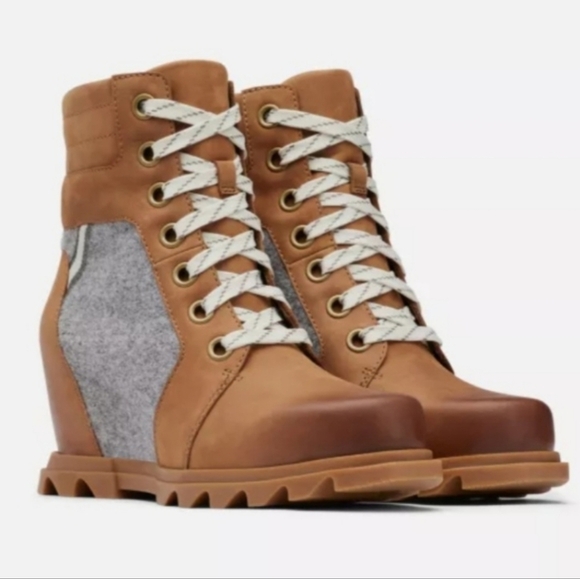 Sorel Joan Of Arctic Wedge III Lexie Ankle Boot Tan Grey Women's 10 - Picture 1 of 14